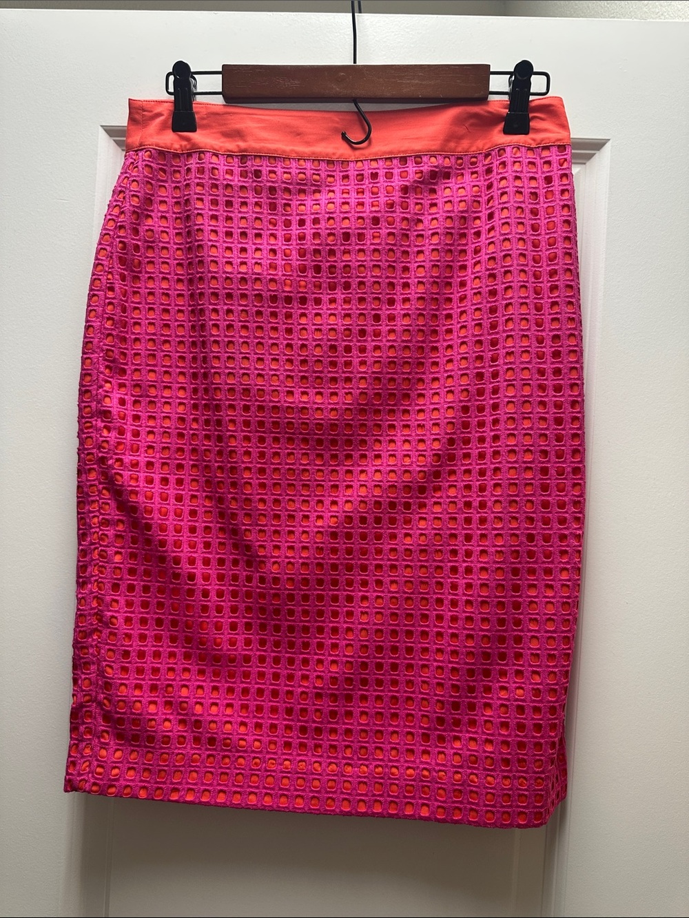 Talbots Fuchsia Pink Pencil Skirt with Coral Waistband